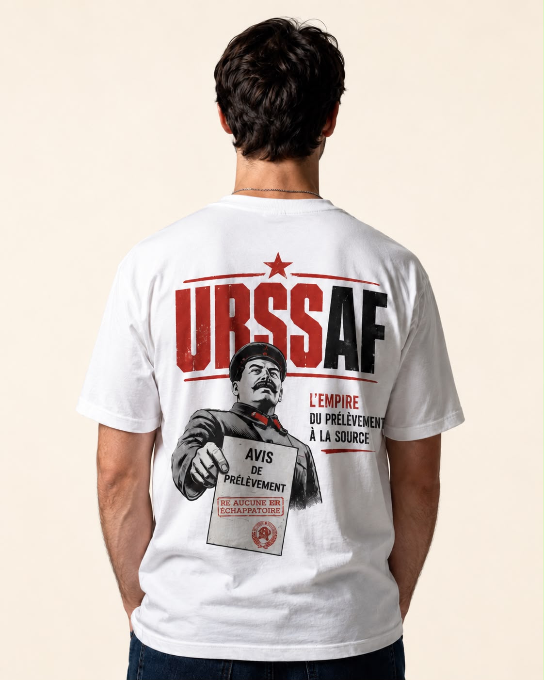 T-shirt Not Legal porté de dos - L'Empire du Prélèvement URSSAF